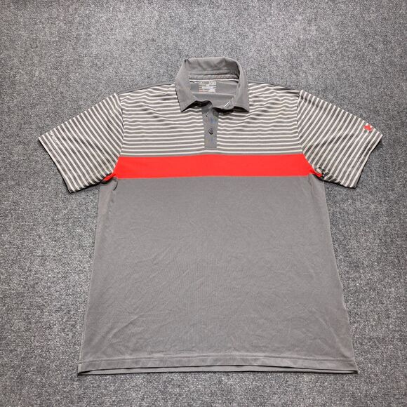 Under Armour Other - Under Armour Polo Shirt Mens Extra Large Gray White Striped Golf Performance